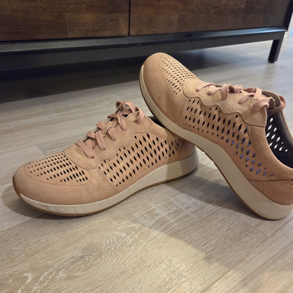 Dansko Women's Charlie Style  Suede Rose Pink Laser Cut  Perforated Sneakers